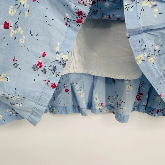 OshKosh Floral Midi Skirt Women's‎ Size 12 Blue 100% Cotton Drawstring Pleated - Picture 7 of 12